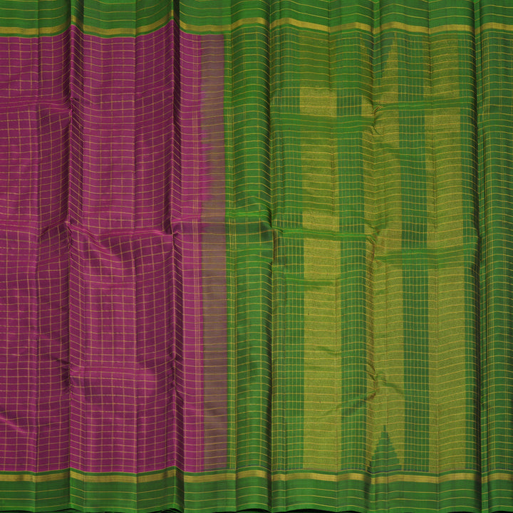 Hayagrivas Handloom Purple Kanjivaram Silk Saree with Leaf Green Border KBF993I1-1