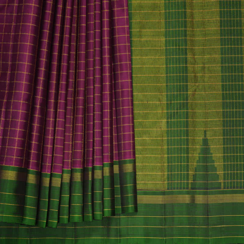 Hayagrivas Handloom Purple Kanjivaram Silk Saree with Leaf Green Border KBF993I1-1