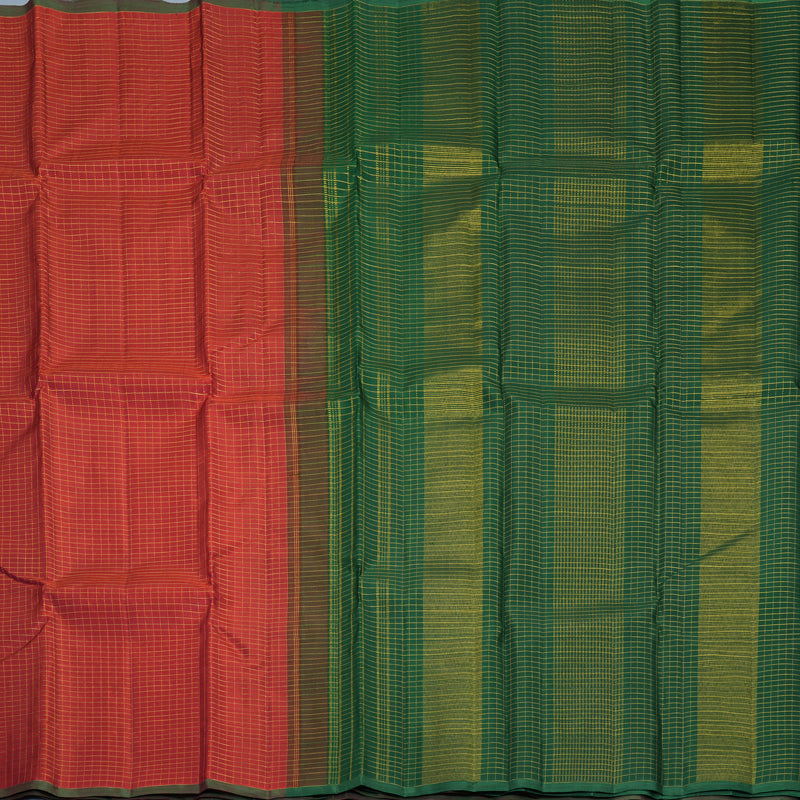 Hayagrivas Handloom Reddish-Orange Kanjivaram Silk Saree KBF993I1-2