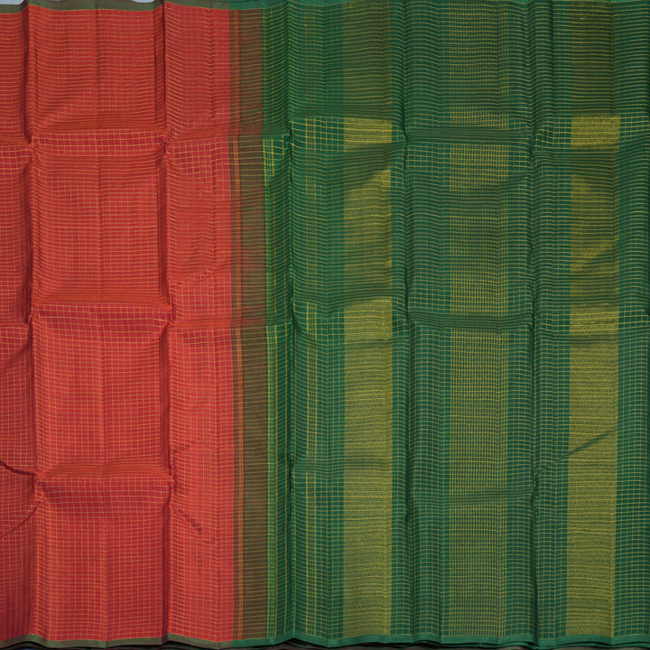 Hayagrivas Handloom Reddish-Orange Kanjivaram Silk Saree KBF993I1-2