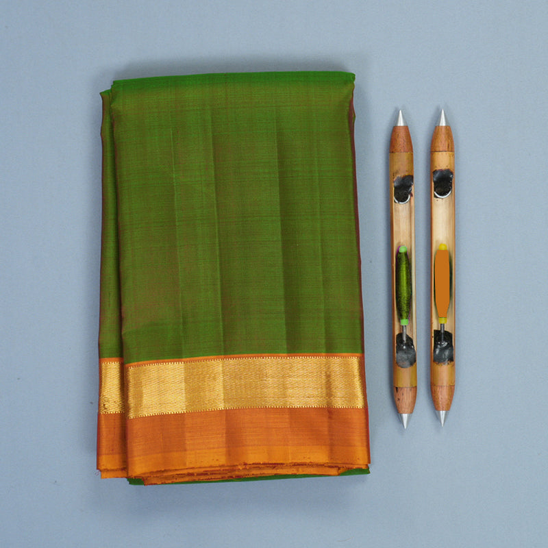 Hayagrivas Handloom Manthalir Green Kanjivaram Silk Saree with Golden Orange Border KBF993I2-2