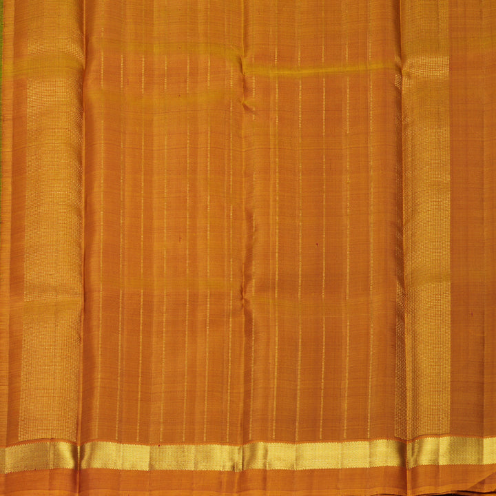 Hayagrivas Handloom Manthalir Green Kanjivaram Silk Saree with Golden Orange Border KBF993I2-2