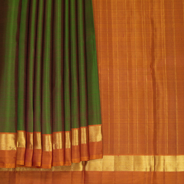 Hayagrivas Handloom Manthalir Green Kanjivaram Silk Saree with Golden Orange Border KBF993I2-2