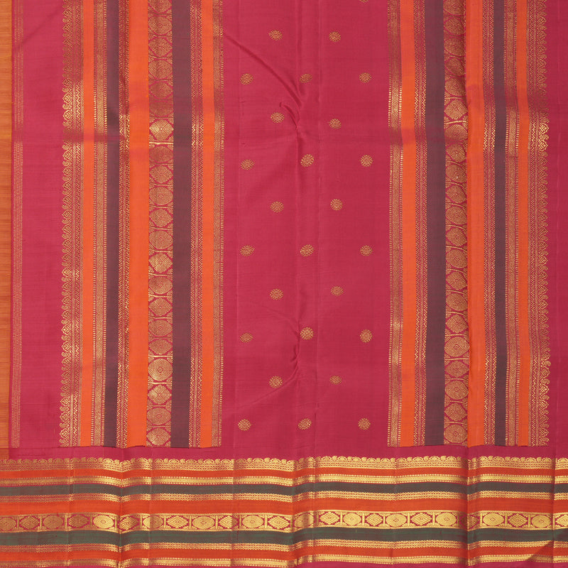Hayagrivas Handloom Mustard Yellow Kanjivaram Silk Saree with Maroon Border KBF994I3-1