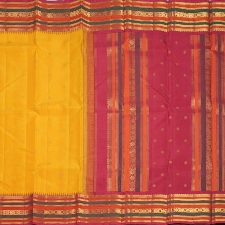 Hayagrivas Handloom Mustard Yellow Kanjivaram Silk Saree with Maroon Border KBF994I3-1