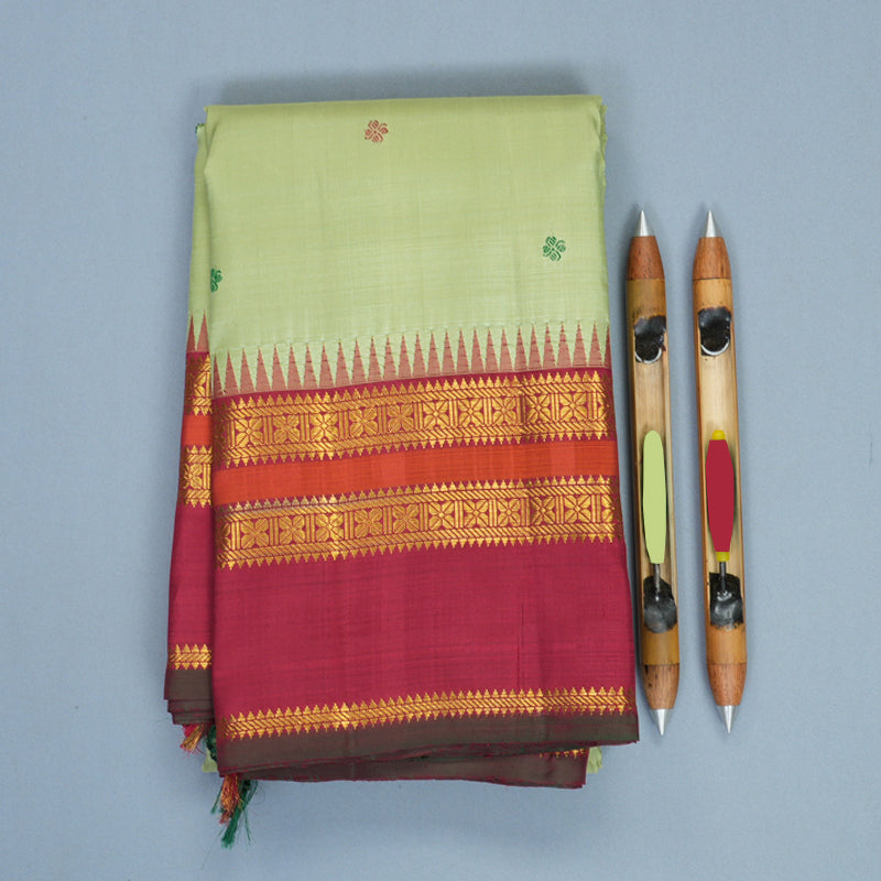 Hayagrivas Handloom Pista Green Kanjivaram Silk Saree with Maroon Border KBF994I4-1