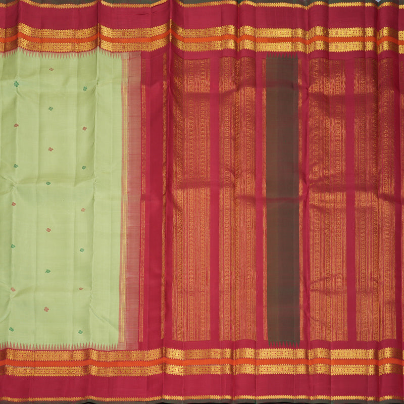 Hayagrivas Handloom Pista Green Kanjivaram Silk Saree with Maroon Border KBF994I4-1
