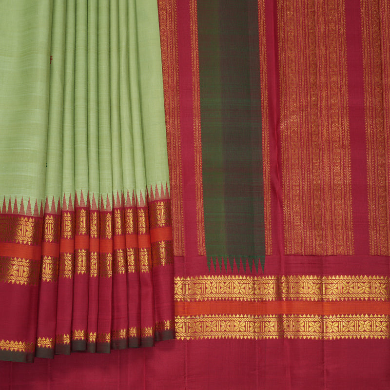 Hayagrivas Handloom Pista Green Kanjivaram Silk Saree with Maroon Border KBF994I4-1