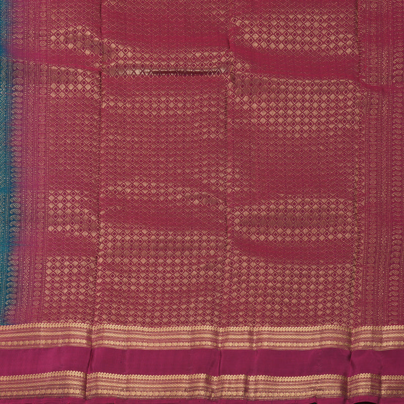 Hayagrivas Handloom Deep Teal Kanjivaram Silk Saree with Magenta Border KBF995I1-26
