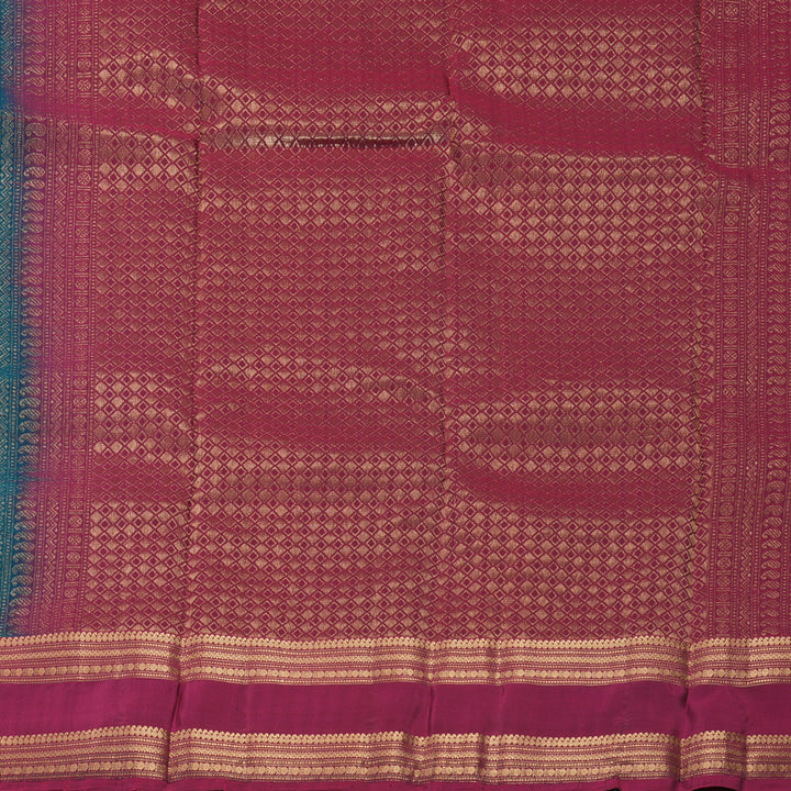 Hayagrivas Handloom Deep Teal Kanjivaram Silk Saree with Magenta Border KBF995I1-26
