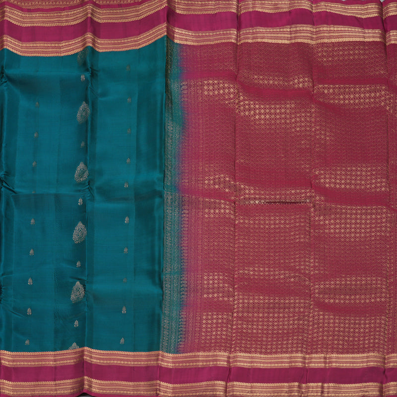 Hayagrivas Handloom Deep Teal Kanjivaram Silk Saree with Magenta Border KBF995I1-26