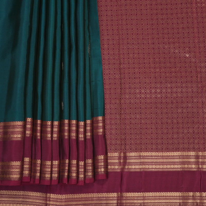 Hayagrivas Handloom Deep Teal Kanjivaram Silk Saree with Magenta Border KBF995I1-26