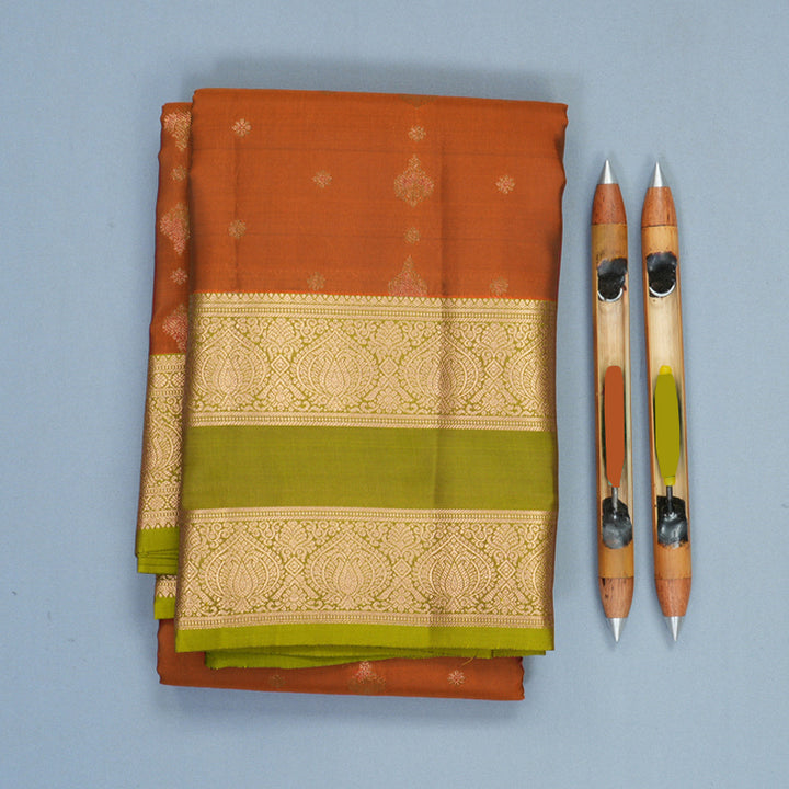 Hayagrivas Handloom Rust Orange Kanjivaram Silk Saree with Olive Green Border KBF995I1-27