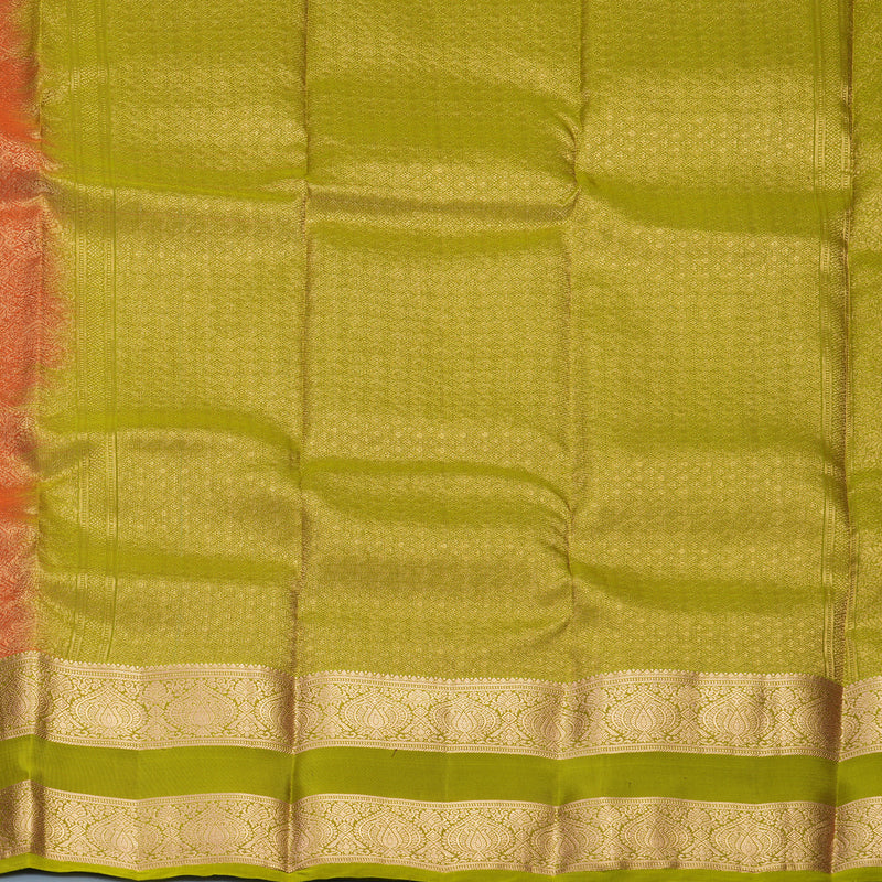Hayagrivas Handloom Rust Orange Kanjivaram Silk Saree with Olive Green Border KBF995I1-27