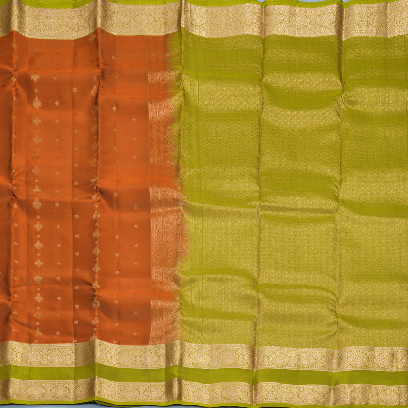 Hayagrivas Handloom Rust Orange Kanjivaram Silk Saree with Olive Green Border KBF995I1-27