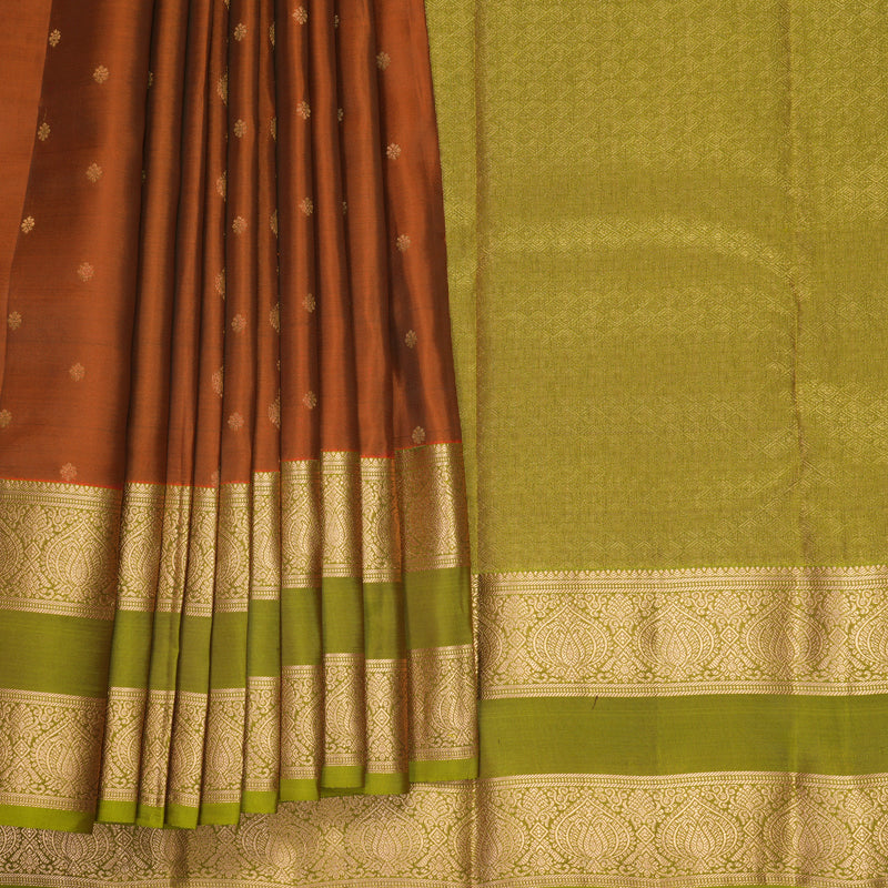Hayagrivas Handloom Rust Orange Kanjivaram Silk Saree with Olive Green Border KBF995I1-27