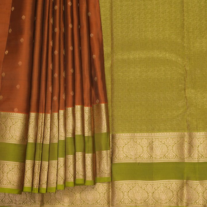 Hayagrivas Handloom Rust Orange Kanjivaram Silk Saree with Olive Green Border KBF995I1-27