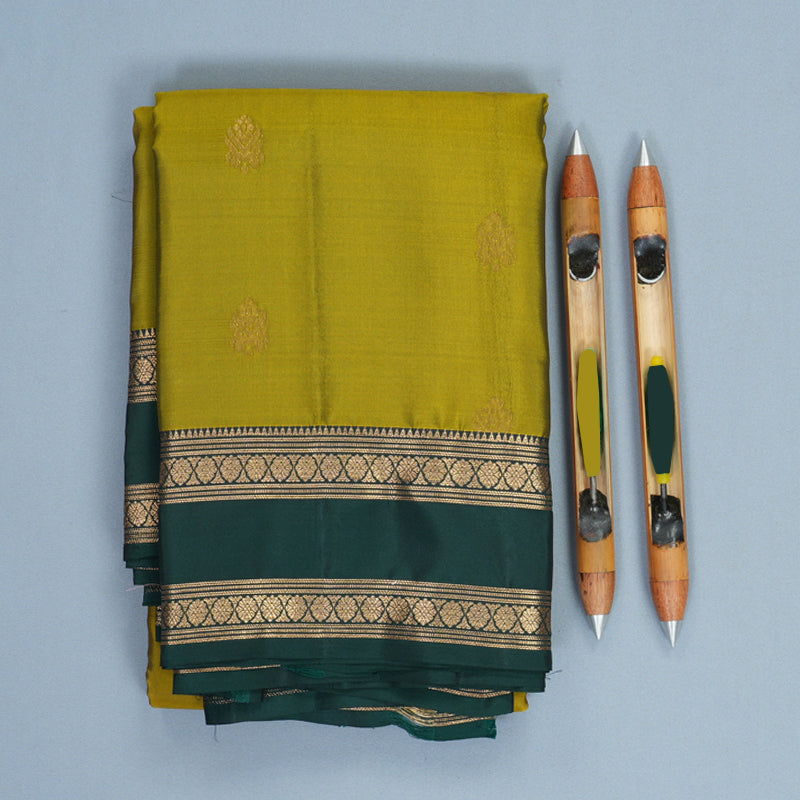 Hayagrivas Handloom Olive Green Kanjivaram Silk Saree with Bottle Green Border KBF995I1-30
