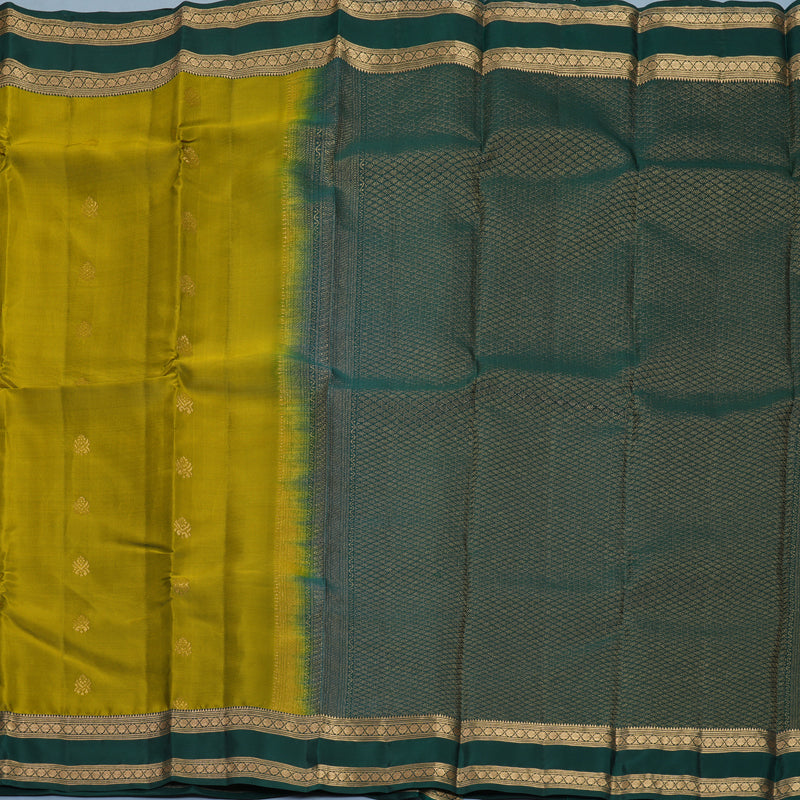 Hayagrivas Handloom Olive Green Kanjivaram Silk Saree with Bottle Green Border KBF995I1-30