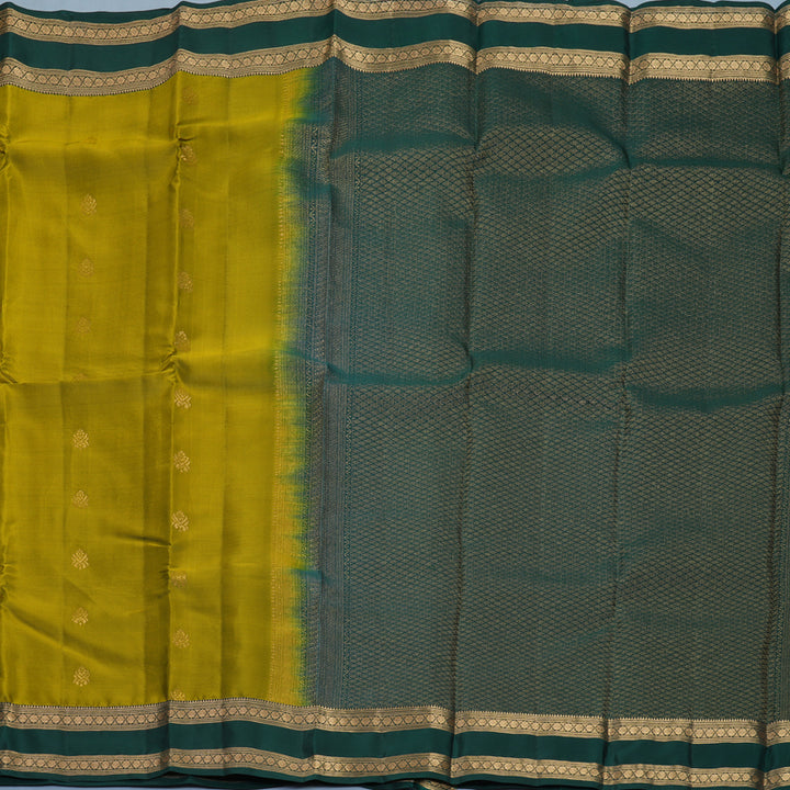 Hayagrivas Handloom Olive Green Kanjivaram Silk Saree with Bottle Green Border KBF995I1-30