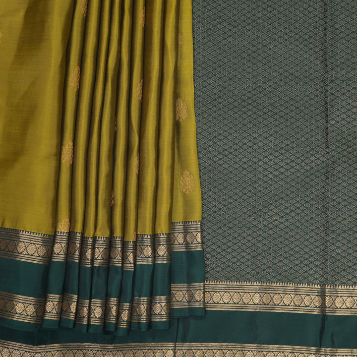 Hayagrivas Handloom Olive Green Kanjivaram Silk Saree with Bottle Green Border KBF995I1-30
