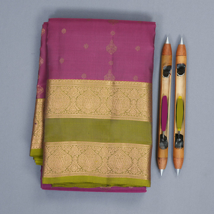 Hayagrivas Handloom Purple Kanjivaram Silk Saree with Olive Green Border KBF995I1-9