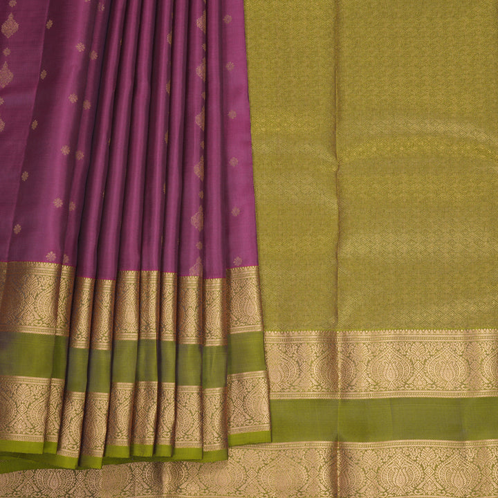 Hayagrivas Handloom Purple Kanjivaram Silk Saree with Olive Green Border KBF995I1-9