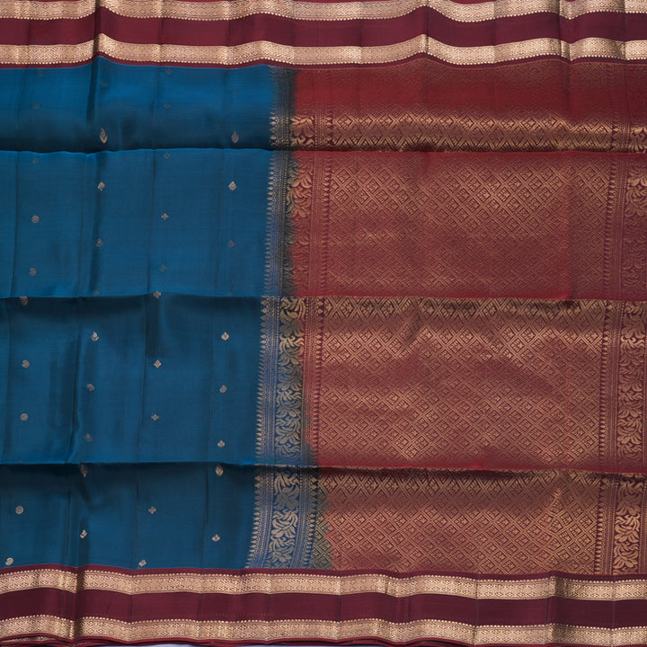 Hayagrivas Dark Teal Blue Handloom Soft Silk Saree KBF996I1-19