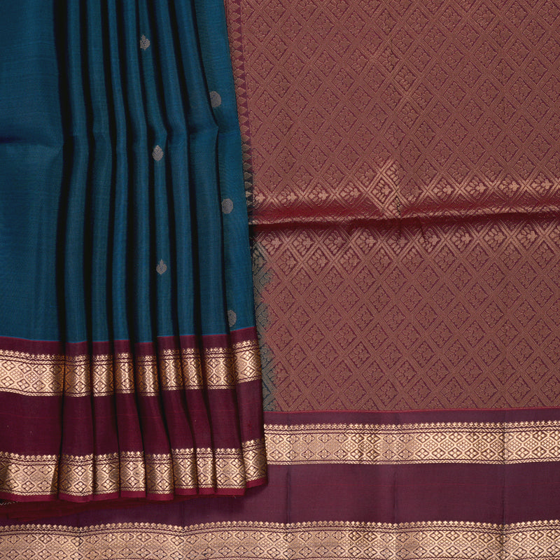 Hayagrivas Dark Teal Blue Handloom Soft Silk Saree KBF996I1-19
