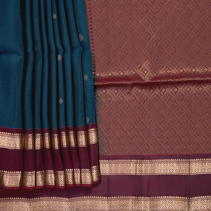 Hayagrivas Dark Teal Blue Handloom Soft Silk Saree KBF996I1-19