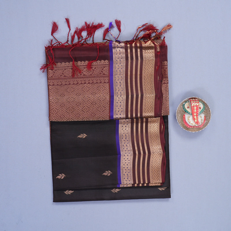 Hayagrivas Kanchana Brown Handloom Soft Silk Saree KBF996I1-3