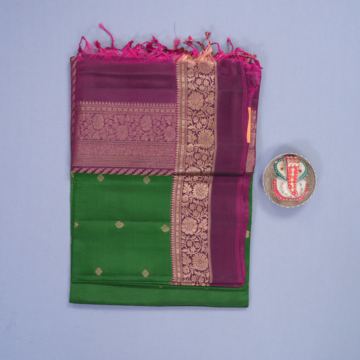 Hayagrivas Leaf Green Handloom Soft Silk Saree KBF996I1-6