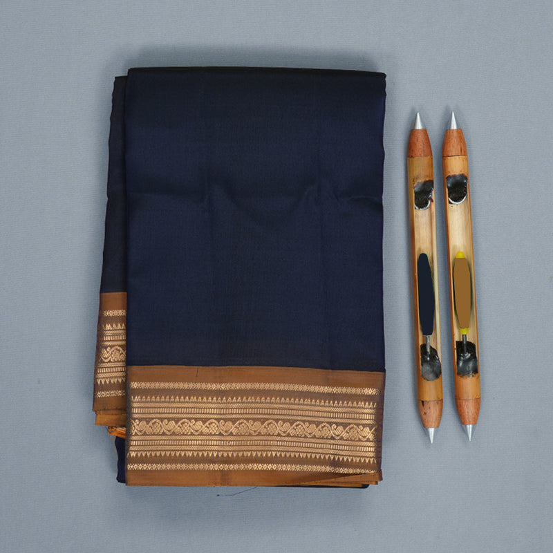 Hayagrivas Handloom Karum Neelam Kanjivaram Silk Saree with Honey Shade Border KBF997I2-2