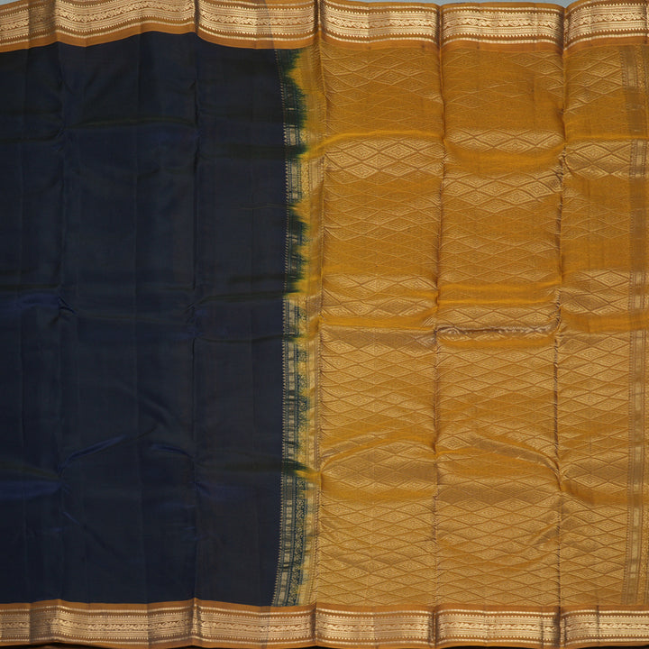 Hayagrivas Handloom Karum Neelam Kanjivaram Silk Saree with Honey Shade Border KBF997I2-2
