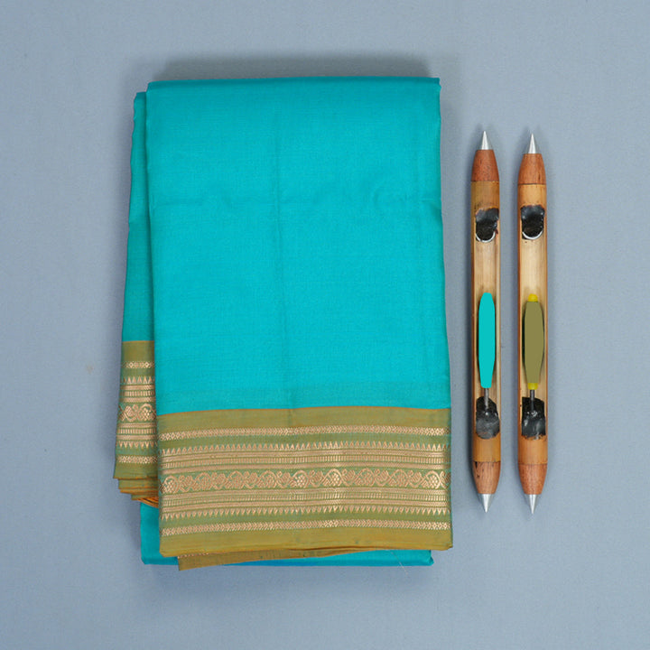 Hayagrivas Handloom Sea Blue Kanjivaram Silk Saree with Sampanga Green Border KBF997I2-5