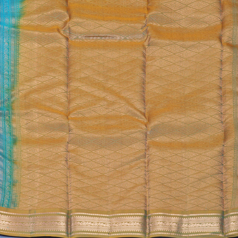 Hayagrivas Handloom Sea Blue Kanjivaram Silk Saree with Sampanga Green Border KBF997I2-5