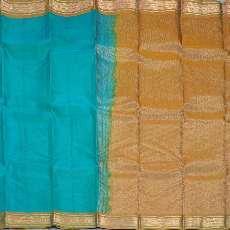 Hayagrivas Handloom Sea Blue Kanjivaram Silk Saree with Sampanga Green Border KBF997I2-5