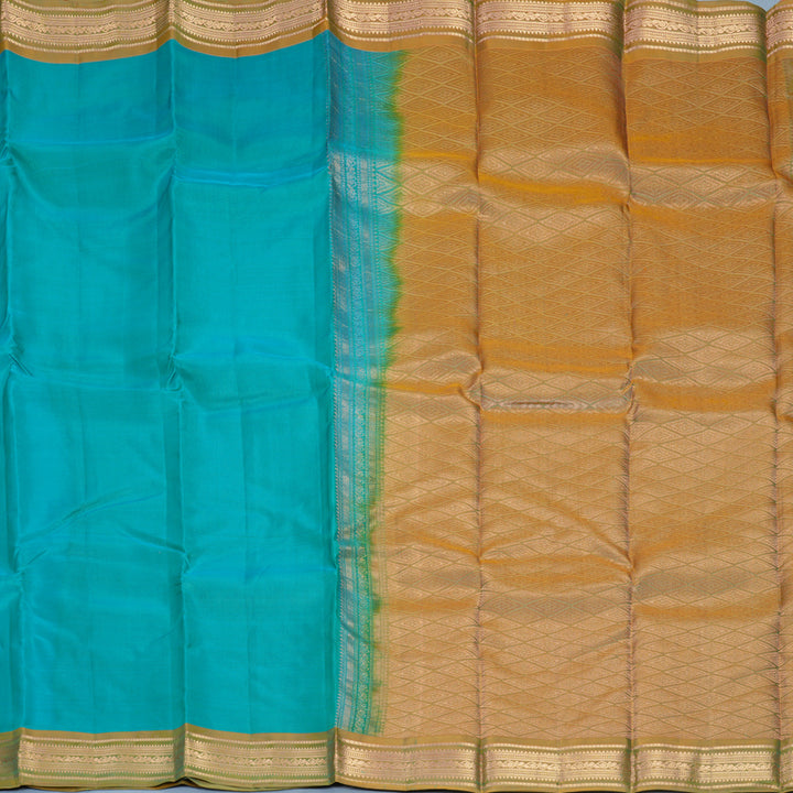 Hayagrivas Handloom Sea Blue Kanjivaram Silk Saree with Sampanga Green Border KBF997I2-5