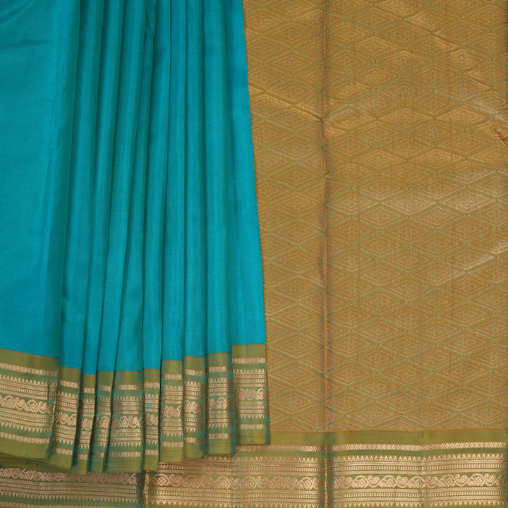 Hayagrivas Handloom Sea Blue Kanjivaram Silk Saree with Sampanga Green Border KBF997I2-5