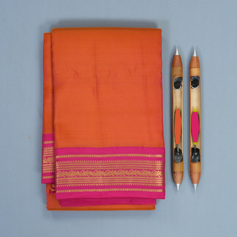 Hayagrivas Handloom Sunset Orange Kanjivaram Silk Saree with Rani Pink Border KBF997I2-6