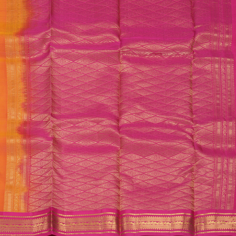 Hayagrivas Handloom Sunset Orange Kanjivaram Silk Saree with Rani Pink Border KBF997I2-6