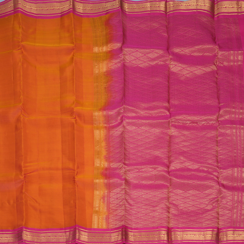 Hayagrivas Handloom Sunset Orange Kanjivaram Silk Saree with Rani Pink Border KBF997I2-6