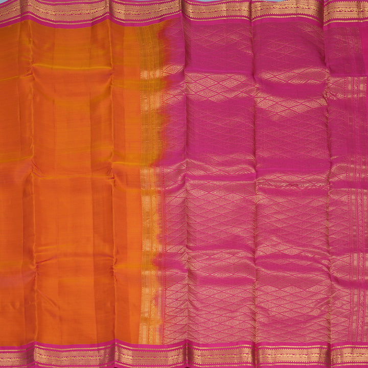 Hayagrivas Handloom Sunset Orange Kanjivaram Silk Saree with Rani Pink Border KBF997I2-6