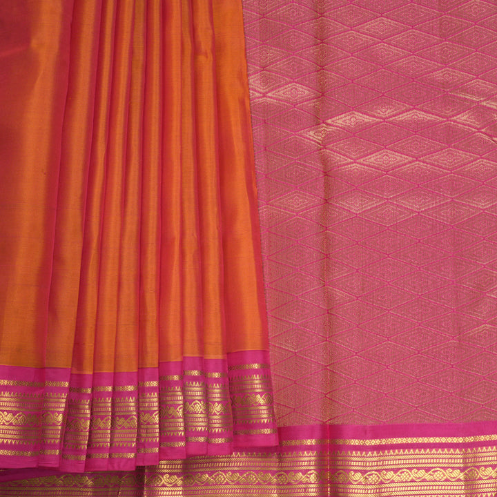 Hayagrivas Handloom Sunset Orange Kanjivaram Silk Saree with Rani Pink Border KBF997I2-6