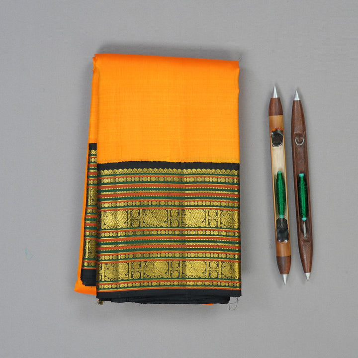 Hayagrivas Handloom Mambazham Orange Kanjivaram Silk Saree with Black Border KBF99D3-1