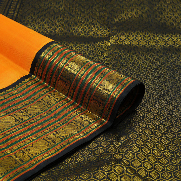 Hayagrivas Handloom Mambazham Orange Kanjivaram Silk Saree with Black Border KBF99D3-1