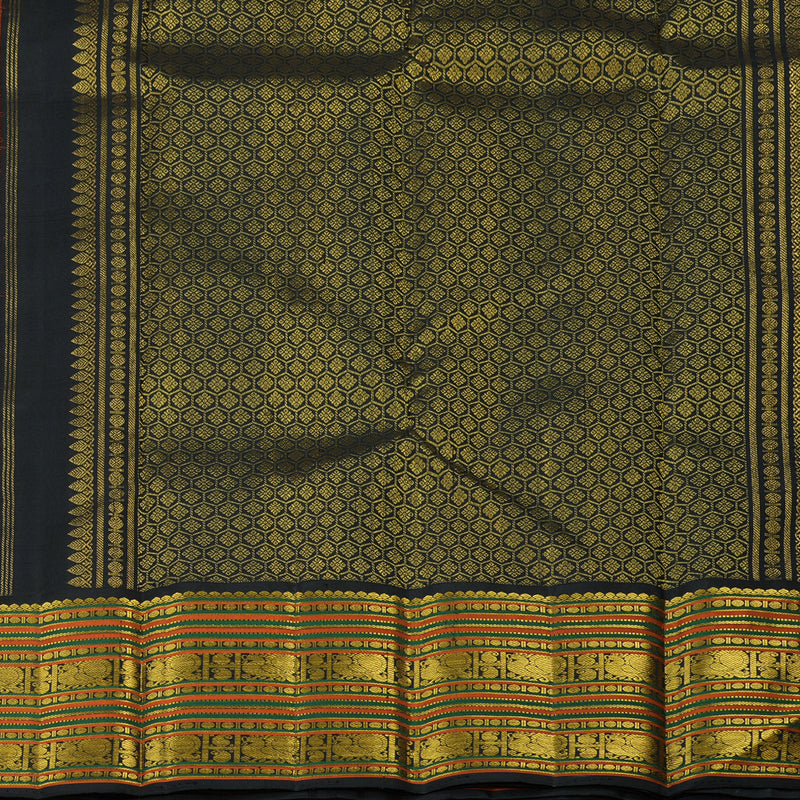 Hayagrivas Handloom Mambazham Orange Kanjivaram Silk Saree with Black Border KBF99D3-1