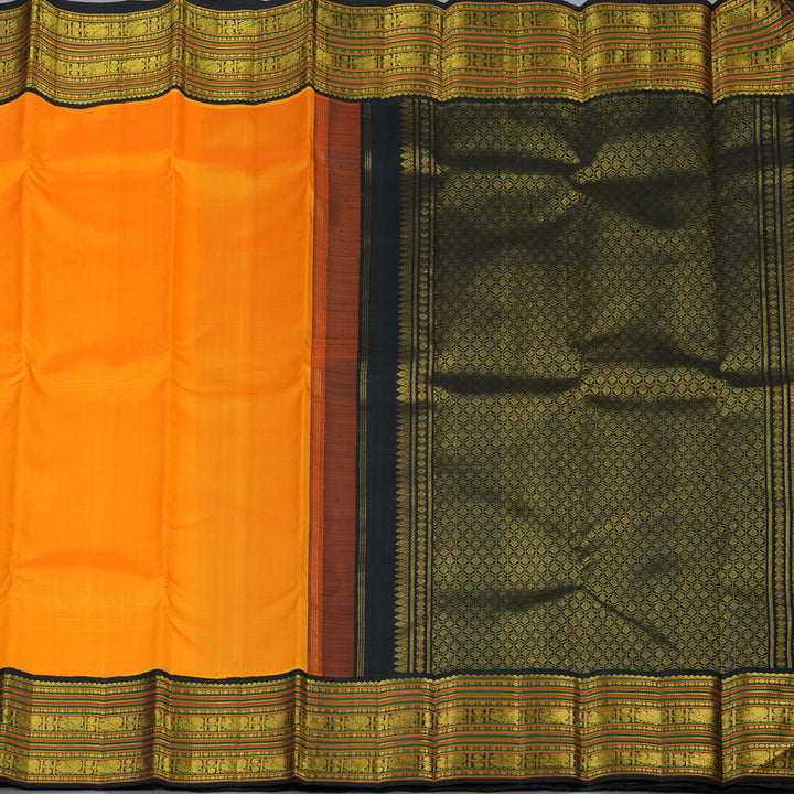 Hayagrivas Handloom Mambazham Orange Kanjivaram Silk Saree with Black Border KBF99D3-1