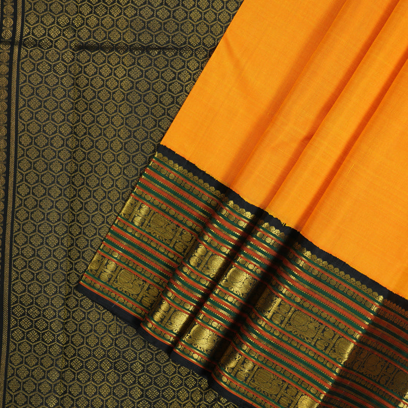 Hayagrivas Handloom Mambazham Orange Kanjivaram Silk Saree with Black Border KBF99D3-1
