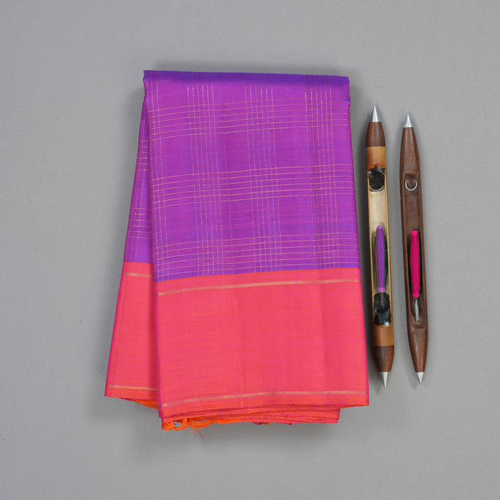 Hayagrivas Handloom Purple Kanjivaram Silk Saree with Pink Border KBF9D3-1